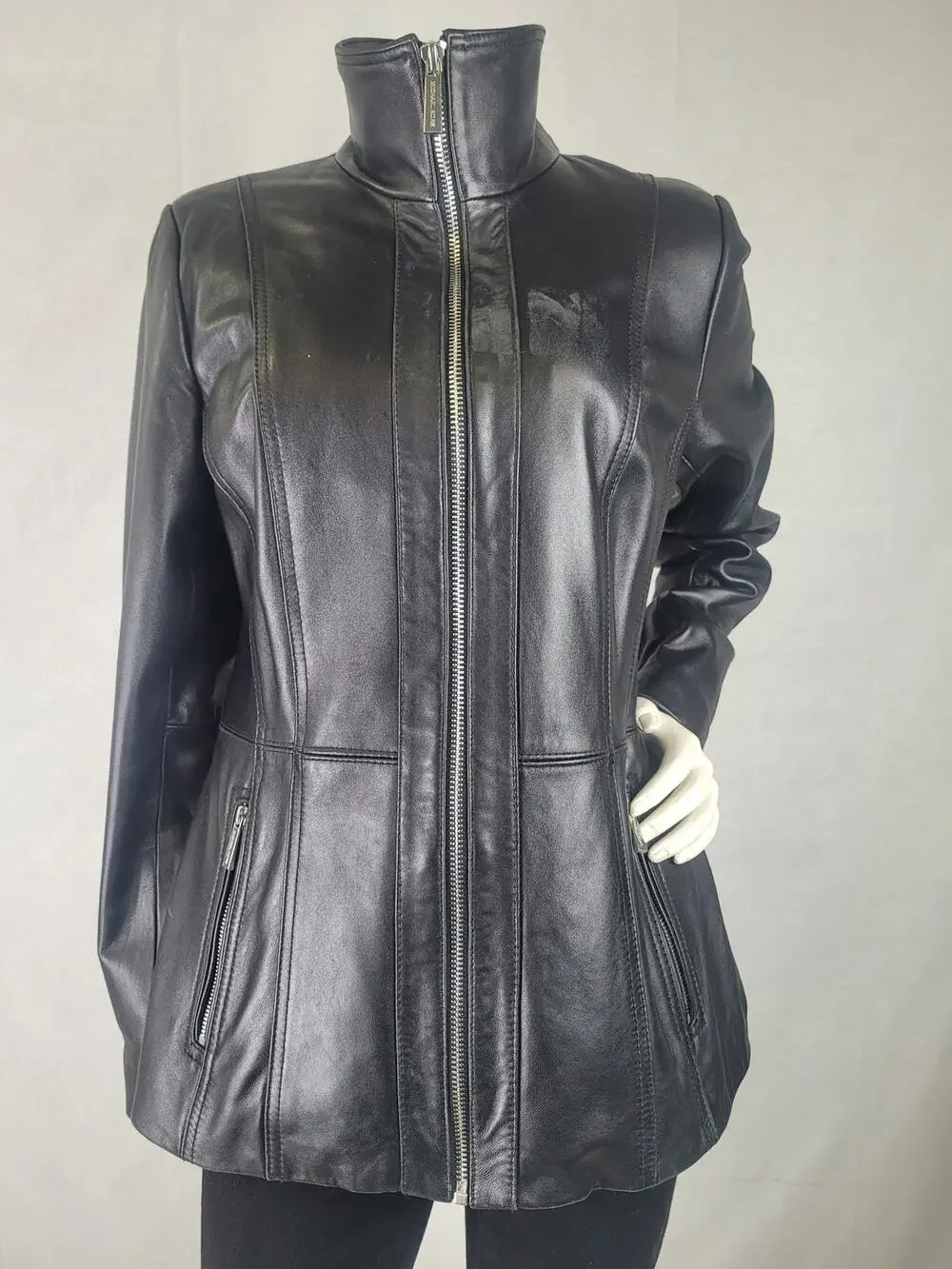 Michael Kors Black Leather Zip-up Scuba Jacket Women's Sz M